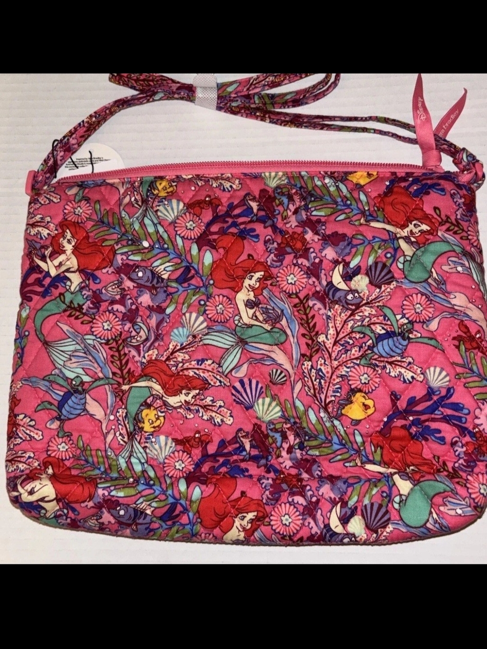 Disney The Little Mermaid Pink Quilted Vera BRADLEY  Crossbody Bag - Ariel Print